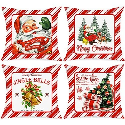 $15.40 • Buy Vintage Christmas Throw Pillow Covers 18x18 Set Of 4 18 Inch Decorative Retro Ru