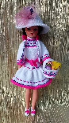 Hand Knitted EASTER Bonnet Dress Doll Clothes Outfit Jacket Shoes Egg Basket  • £14.99