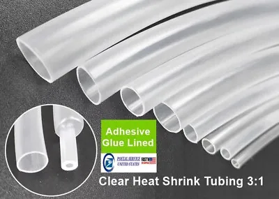 5-20 FT Clear Heat Shrink Tube Lot 3:1 Adhesive Glue Dual Wall Marine Tubing USA • $4.99