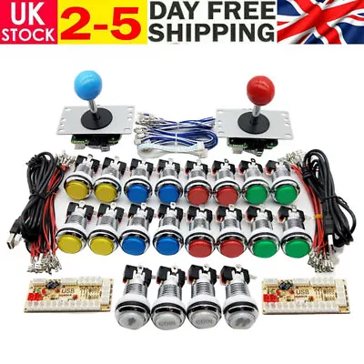 Arcade DIY Kit Mame Raspberry Pi Games 2 Arcade Joystick + 20 Chrome LED Button • £49.01