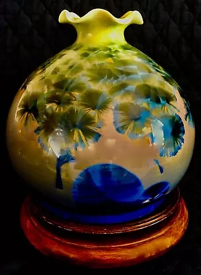 £1779.57 • Buy Crystalline Glaze 13 Porcelain Vase.Sunset W/ Iridescent Blue & Celadon Crystals