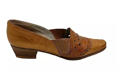 Margaret Jerrold Size 7.5 N Slip On Brown Leather Low Heel Woman's Shoes • $18.95