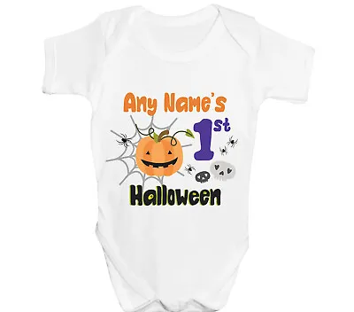 £6.99 • Buy Personalised First Halloween Baby Grow Fun Pumpkin Vest Boys Girls Any Name Gift