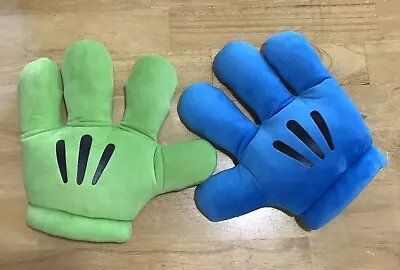 Disney World Theme Parks Mickey Mouse Mitts Plush Hand Costume Green Blue Gloves • $19.48