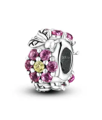 💖 Daisy Flower  In Purple Stone Silver Bee Charm Genuine S925 Silver 💖 • £12.99