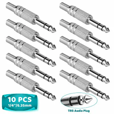 10Pcs 1/4'' 6.35mm Male Mono Plug Stereo TRS Audio Cable Jack Spring Connector • $8.48