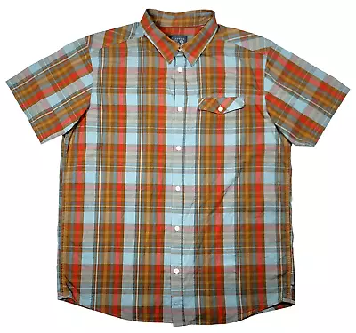 Mountain Hardwear Mens L Button Front SS Camp Shirt Orange Blue Striped Pocket • $25.64