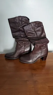 Liz Claiborne Flex Comfort Musket Brown Leather Knee High Boots Size 8.5M • $49