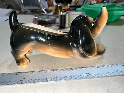 Vintage Dachshund Wiener Dog Ceramic Planter/Dresser Caddy Hand Painted Defect • $24.95