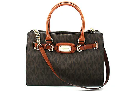 NEW Authentic MICHAEL KORS Hamilton Large Shoulder Tote Monogram Brown Gold Tone • $208