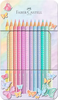 Faber-Castell Colouring Pencils Sparkle Pastel Pack Of 12 Metal Case Tin Of 12 • $25.22