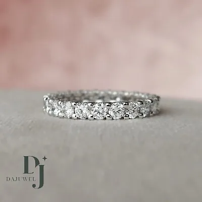 Moissanite Eternity Wedding Band Solid 14K White Gold 2 CT Excellent Round Cut • $220.11