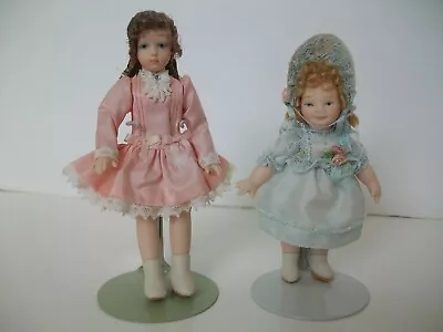 Artist Lynne Brown Porcelain Dollhouse Miniature Doll Set 4  & 3.5  • $35