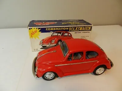Vintage Battery Operated Toy Volkswagen Bug- Taiyo -japan- Vintage Tin Vw Beetle • $110