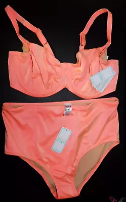 Elomi Essentials Plunge Bikini Swim Set 36H Top 12 Bottom Soft Coral Sheen NEW • $66.56