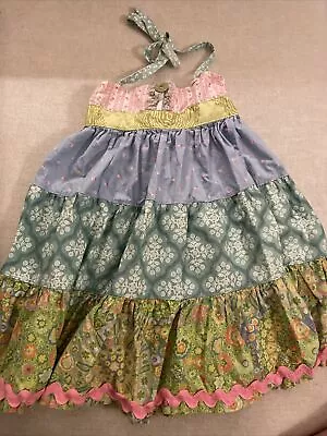 Matilda Jane 6 PLATINUM Tiered Ellie Twirl Art Fair Dress Halter 435 Pink RIcrac • $79.99