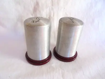 $5 • Buy Vintage Art Deco Brushed Aluminum And Plastic (Bakelite?) Salt & Pepper Shakers