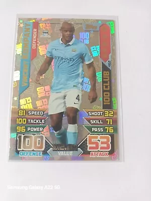 Match Attax 2015/16 No-462 Vincent Kompany (man City) Hundred 100 Club N/mint • £1