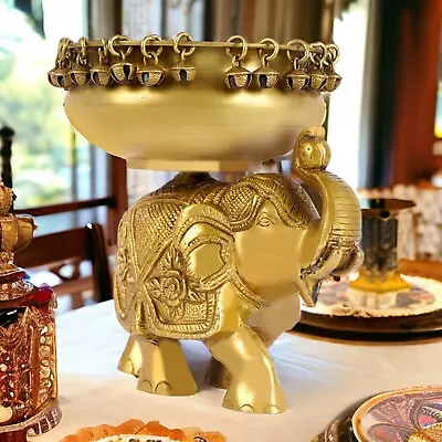 Brass Elephant Urli Bowl With Bells For Floating Flowers  Perfect Home Deco Gift • $185