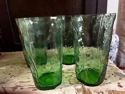 $24.99 • Buy Set Of 4 Vintage Green Seneca Morgantown Driftwood Tumblers Crinkle Glass 12 Oz