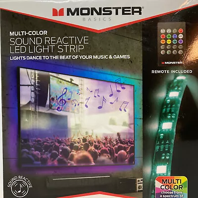 Monster Multi Color Sound Reactive LED Light Strip 6.5 Ft W/ Remote USB Powered • $9.55