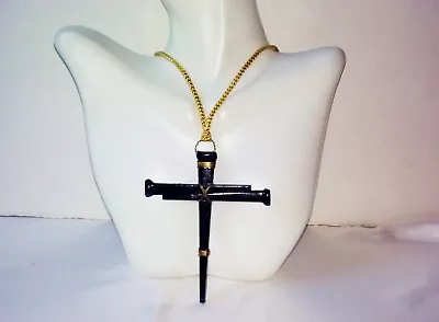 Nail Cross Pendant Necklace Choker Gothic Large 3 Coffin Nails Christian Cross • $35