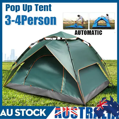 $68.88 • Buy 3-4 Person Instant Camping Tent Pop Up Family Hiking Dome Waterproof Shelter AU