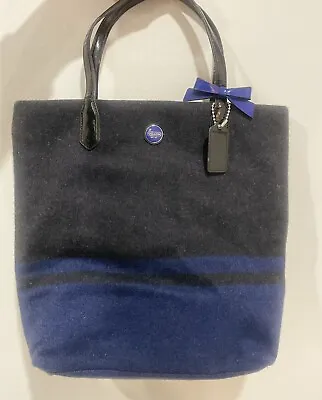 Coach Signature Stripe Wool Ns Tote Bag Blue Charcoal Bow • $65