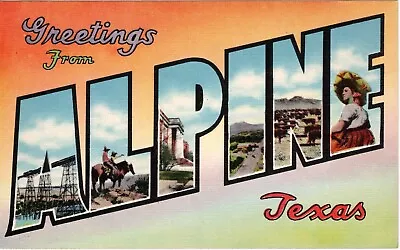 Vintage Large Letter Postcard - Greetings From Alpine Texas Unused • $4