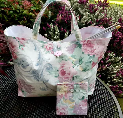 Knitting BagCrochetSmallPink FloralPocketsFree GiftsOrganiser StorageTote • £14.99