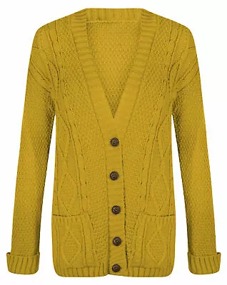 Women's Ladies Cable Chunky Knit Cardigan Button Grandad Cardigan Size 8 To 26 • £11.99