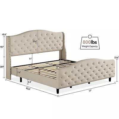 Upholstered King/Queen Size Bed Frame Tufted Platform W/ Headboard Easy Assembly • $359.55