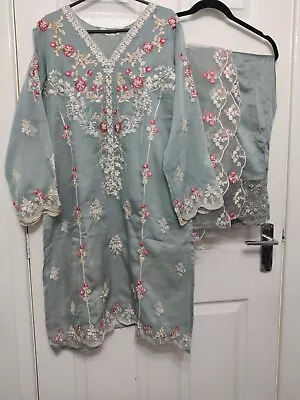 New Ladies Ready Stitched Grey Pakistani Indian Suit Dress (M) UK 12/14 3pc Eid • £25