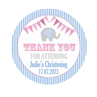 £2.35 • Buy 24 Personalised Christening Baptism Round Elephant Stickers Labels Sheet Favour