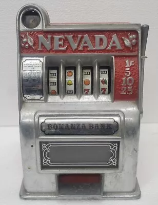 Vintage Bonanza Mini Slot Machine Toy Gambling Bank Metal Las Vegas Nevada 11  • $35.69