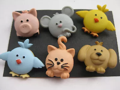 18.5-25mm Baby Animals Piglet Kitten Puppy Chicken Mouse Sewing Buttons Set 6 • $15