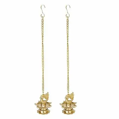 Set Of 2 Brass Wall Hanging Diya Peacock Oil Lamp Showpiece Decor Gift • $87.32