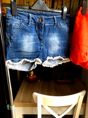 £7.75 • Buy 2x Shorts Orange ZARA Eur M Back Zip Frill Hem & NEXT Uk 8 Lace Hem Denim Stretc