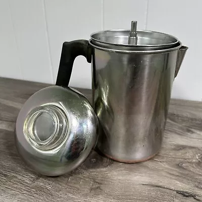 Vintage Revere Ware Percolator 1801 8-Cup Stove Coffee Pot Copper Glass Camping  • $39.99