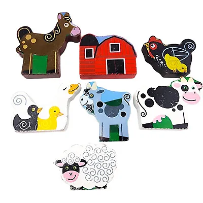Melissa & Doug Chunky Wooden Puzzle Farm Animal Play Blocks Lot Of 7 Replacement • $8.99