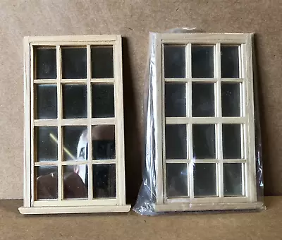 Dollhouse Miniature.  Wood Windows.  With Mirrored Back.  Lot Of 2.  1:12 Scale. • $19.95
