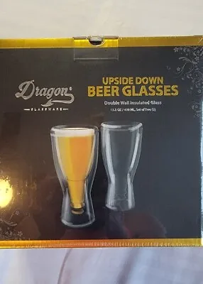 NIB Dragon Upside Down Beer Glasses Set Of 2 Mens Gift • £20.90