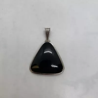 Vintage Mexico Sterling Silver Black Onyx Triangle Statement Pendant • $69.99