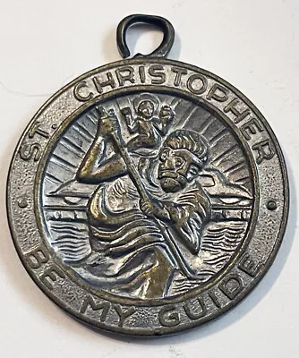 St Christopher Vintage Medal Pendant Silver & Gold Tone Metal Be My Guide Jesus • $10.95