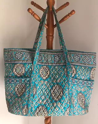 Vera Bradley Super Tote Totally Turq  Retired Rare Excellent Pre-owned • $79.99