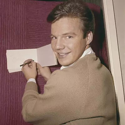 Pop Singer Bobby Vee Signing An Autograph Book Backstage 1962 Old Photo • $5.81