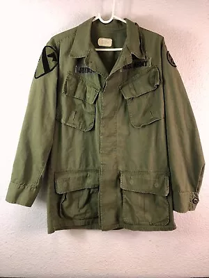 Vietnam US Army Slant Pocket Jungle Fatigue Jacket Shirt Sm 1970 Named GI Patch • $185