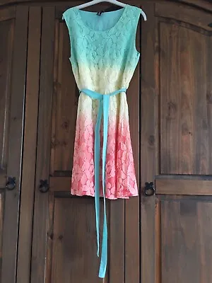 Pastel Rainbow Lace Summer Dress 12 14 • £8