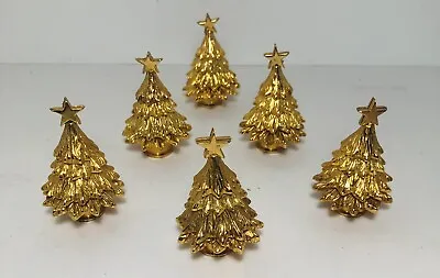 Vtg Department 56 Gold Tone Pewter Christmas Tree Place Card Holders Set Of 6(#2 • $74