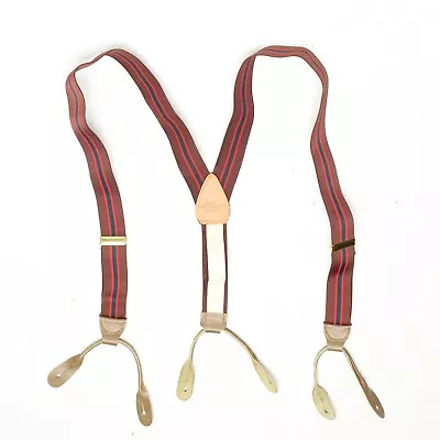 VTG Eddie Jacobs Boys Braces Suspenders Brown Red Blue Elastic Leather USA • $21.24